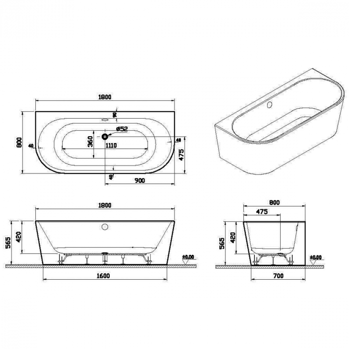 180x80 lipit de perete + leg set + standard syphon | 65420008000 [2]