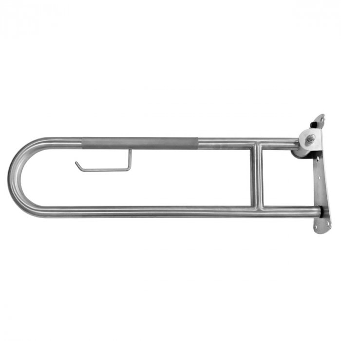 Bara de sprijin rabatabila 80 cm din inox cu finisaj cromat si suport pentru hartie igienica pentru persoane cu dizabilitati A44468