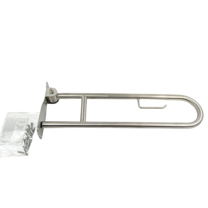 Bara de sprijin rabatabila 80 cm din inox cu finisaj cromat și suport pentru hartie igienica pentru persoane cu dizabilitati | A44468 [4]