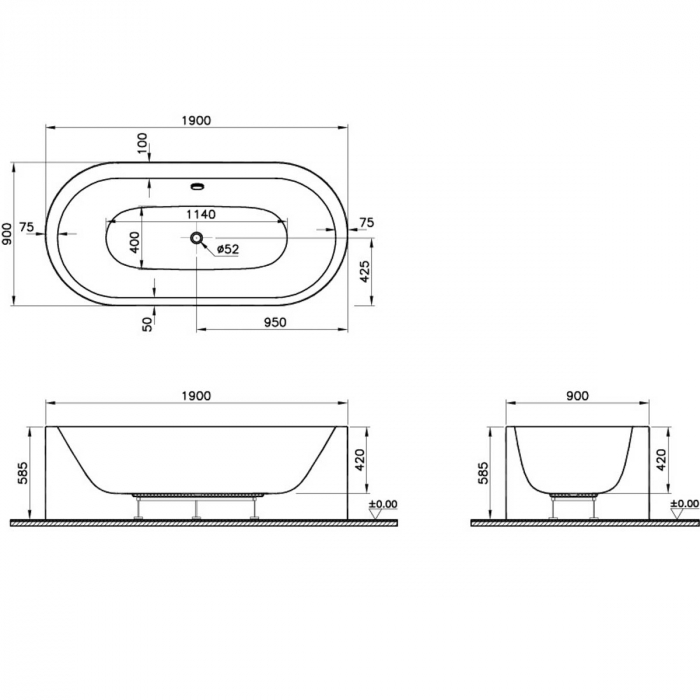 Istanbul oval190x90, siphone+legset+panel | 53000001000 [2]