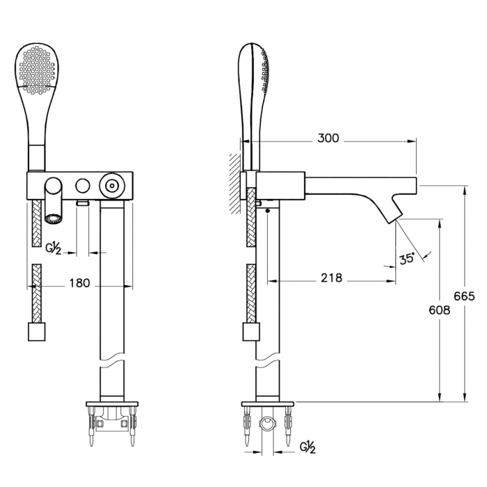 Joystick baterie cada / dus, cu dus de mana, montaj pe pardoseala | A41819 [2]