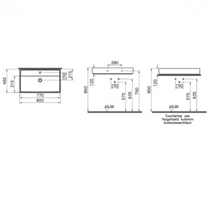 Lavoar / chiuveta baie 35cm x 63cm, cu orificiu pentru baterie, fara orificiul preaplin | 7415B077-0041 [2]