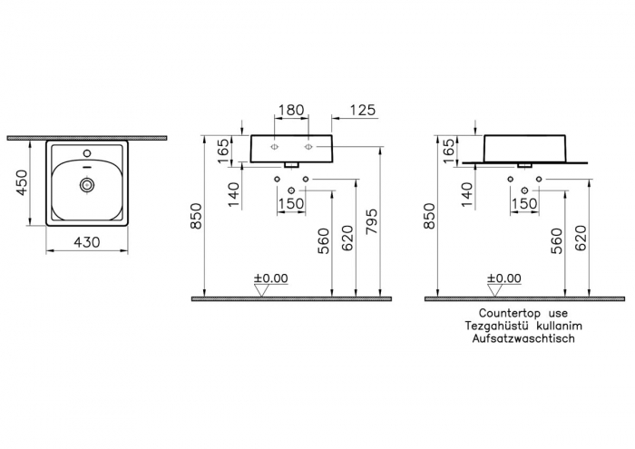 Lavoar / chiuveta baie 43cm, cu orificiul pentru baterie si preaplin, alb | 7240B403-0001 [2]
