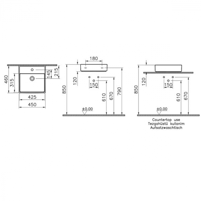 Lavoar / chiuveta baie 45cm x 46cm, cu orificiu pentru baterie, fara orificiul preaplin | 7413B003-0041 [2]