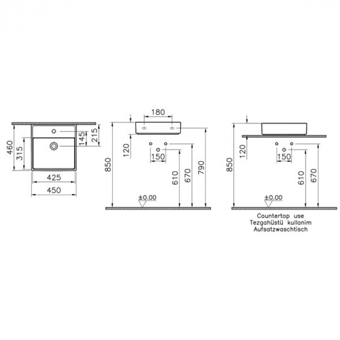 Lavoar / chiuveta baie 45cm x 46cm, cu orificiu pentru baterie, fara orificiul preaplin | 7413B076-0041 [2]