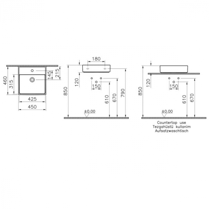 Lavoar / chiuveta baie 45cm x 46cm, cu orificiu pentru baterie, fara orificiul preaplin | 7413B077-0041 [2]