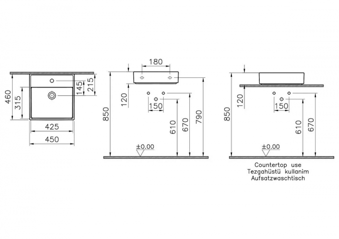 Lavoar / chiuveta baie 45cm x 46cm, cu orificiul pentru baterie si preaplin | 7413B003-0001 [2]