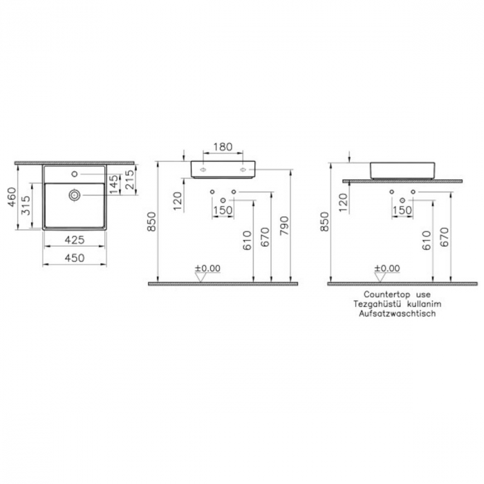 Lavoar / chiuveta baie 45cm x 46cm, cu orificiul pentru baterie si preaplin | 7413B077-0001 [2]