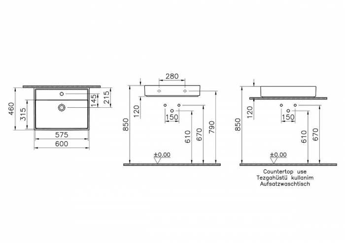 Lavoar / chiuveta baie 60cm x 46cm, cu orificiul pentru baterie si preaplin | 7414B003-0001 [2]