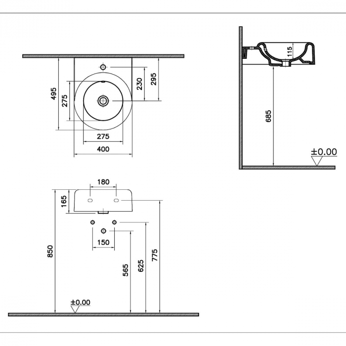 Lavoar / chiuveta baie cu orificiul pentru baterie si preaplin, 40cm | 7317B403-0001 [2]