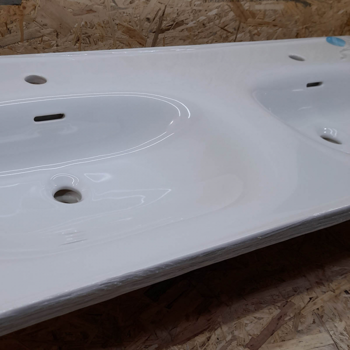 Lavoar / chiuveta baie dubla tip vanity 130cm, cu 2 orificii pentru baterie, cu 2 orificii preaplin, alb | 7244B403-0001 [6]