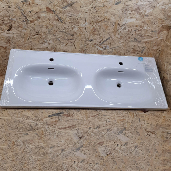 Lavoar / chiuveta baie dubla tip vanity 130cm, cu 2 orificii pentru baterie, cu 2 orificii preaplin, alb | 7244B403-0001 [5]