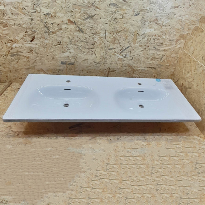 Lavoar / chiuveta baie dubla tip vanity 130cm, cu 2 orificii pentru baterie, cu 2 orificii preaplin, alb | 7244B403-0001 [9]