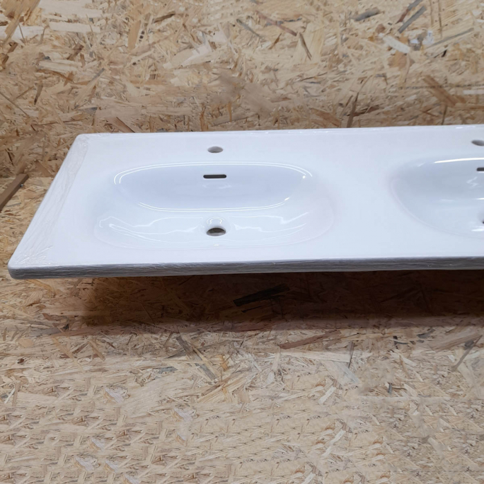 Lavoar / chiuveta baie dubla tip vanity 130cm, cu 2 orificii pentru baterie, cu 2 orificii preaplin, alb | 7244B403-0001 [8]