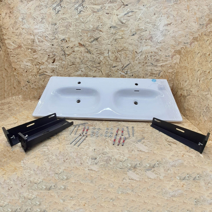Lavoar / chiuveta baie dubla tip vanity 130cm, cu 2 orificii pentru baterie, cu 2 orificii preaplin, alb | 7244B403-0001 [4]