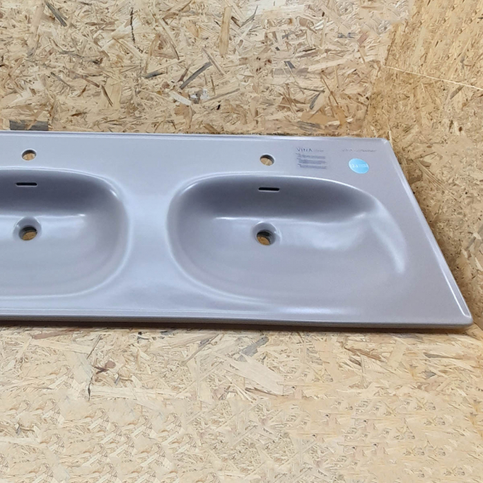 Lavoar / chiuveta baie dubla tip vanity 130cm, cu 2 orificii pentru baterie, cu 2 orificii preaplin, culoare piatra gri mat | 7244B476-0001 [8]