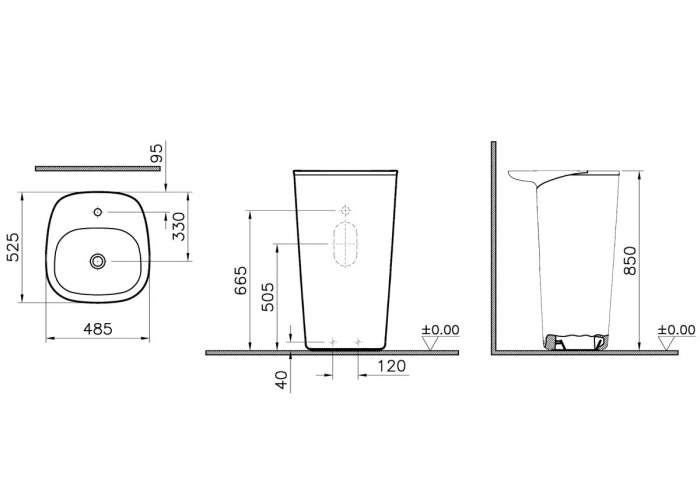 Lavoar / chiuveta baie monobloc, cu orificiul pentru baterie si preaplin, alb mat | 7814B401-0001 [2]
