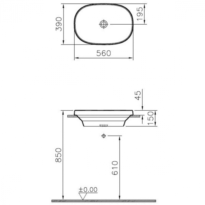 Lavoar / chiuveta baie ovala pe blat, 56cm, fara orificiu baterie, fara orificiul preaplin, alb | 5652B403-0016 [2]