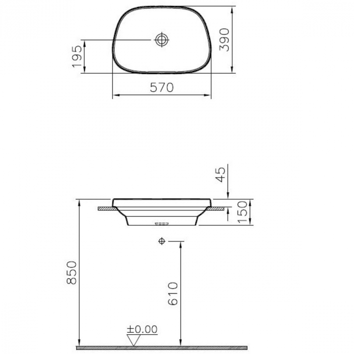 Lavoar / chiuveta baie ovala pe blat57cm, fara orificiu baterie, fara orificiul preaplin, negru mat | 5653B483-0016 [2]