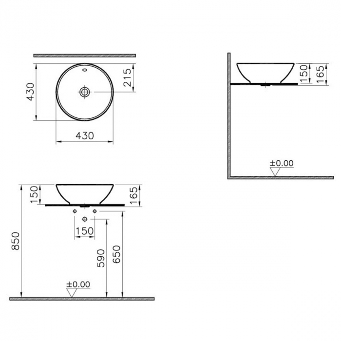 Lavoar / chiuveta baie ovala tip bol 43cm, cu orificiul pentru preaplin, alb | 4324B003-0012 [2]
