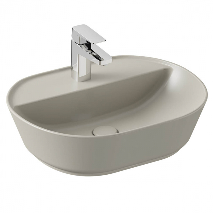 Lavoar / chiuveta baie ovala tip bol 55cm, cu orificiu pentru baterie, fara orificiul preaplin, taupe mat | 7428B020-0041 [1]