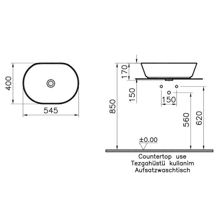 Lavoar / chiuveta baie ovala tip bol 55cm, fara orificiu baterie, fara orificiul preaplin | 7427B003-0016 [2]