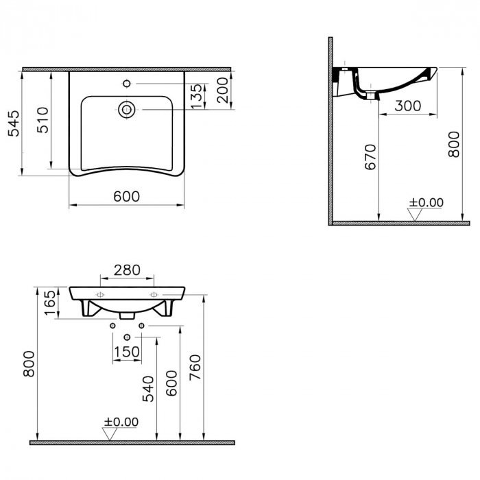 Lavoar baie pentru persoane cu nevoi speciale / dizabilitati 60cm, VitrA S20 | 5289B003-0001 [2]
