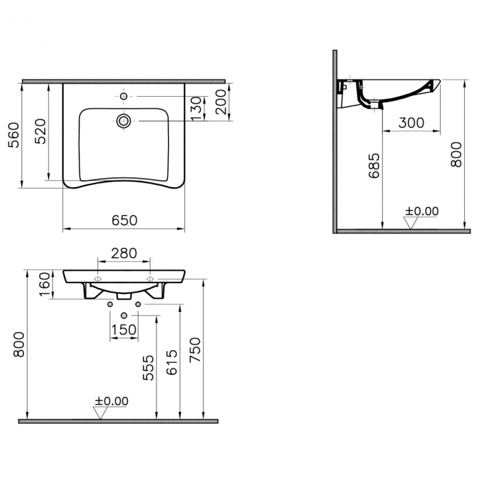 Lavoar baie pentru persoane cu nevoi speciale / dizabilitati 65cm, VitrA S20 | 5291B003-0001 [2]