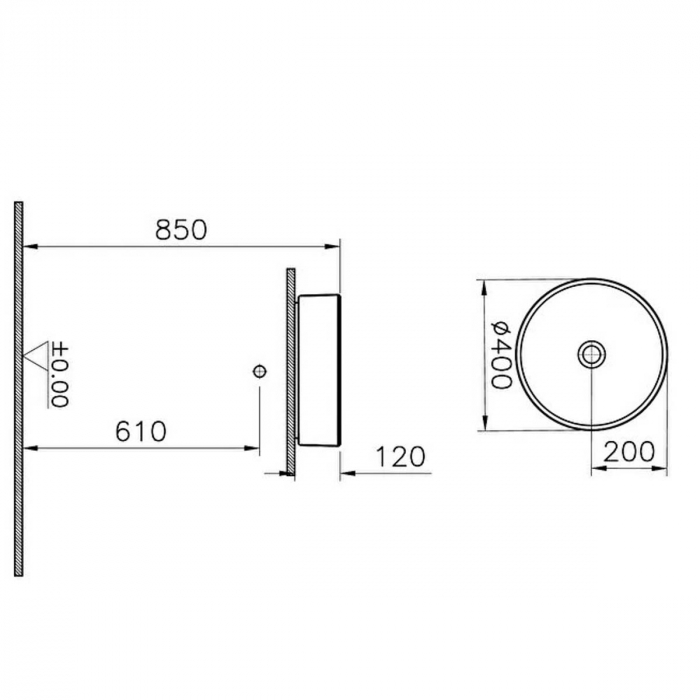 Lavoar / chiuveta baie rotunda tip bol 40cm x 40cm, fara orificiu baterie, fara orificiul preaplin | 7439B003-0016 [2]