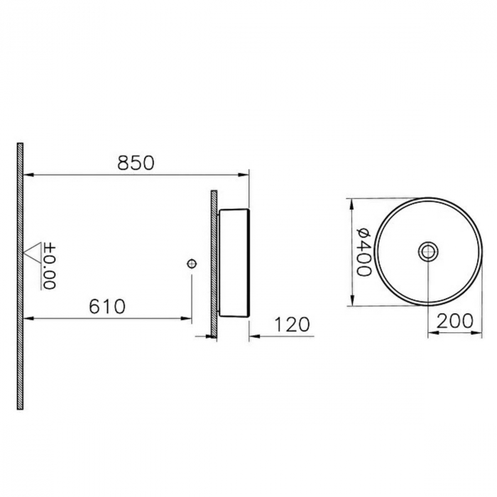 Lavoar / chiuveta baie rotunda tip bol 40cm x 40cm, fara orificiu baterie, fara orificiul preaplin | 7439B076-0016 [2]