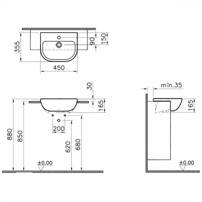 Lavoar / chiuveta baie semiincastrat 45cm, compact | 5521B003-0001 [2]