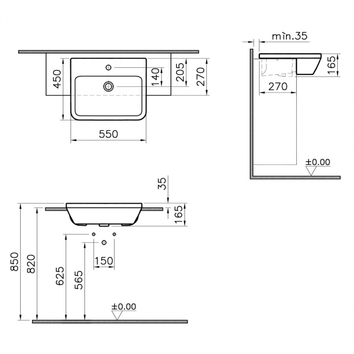 Lavoar / chiuveta baie semiincastrat, 55cm, cu orificiu pentru baterie, fara orificiul preaplin | 7069B003-0001 [2]