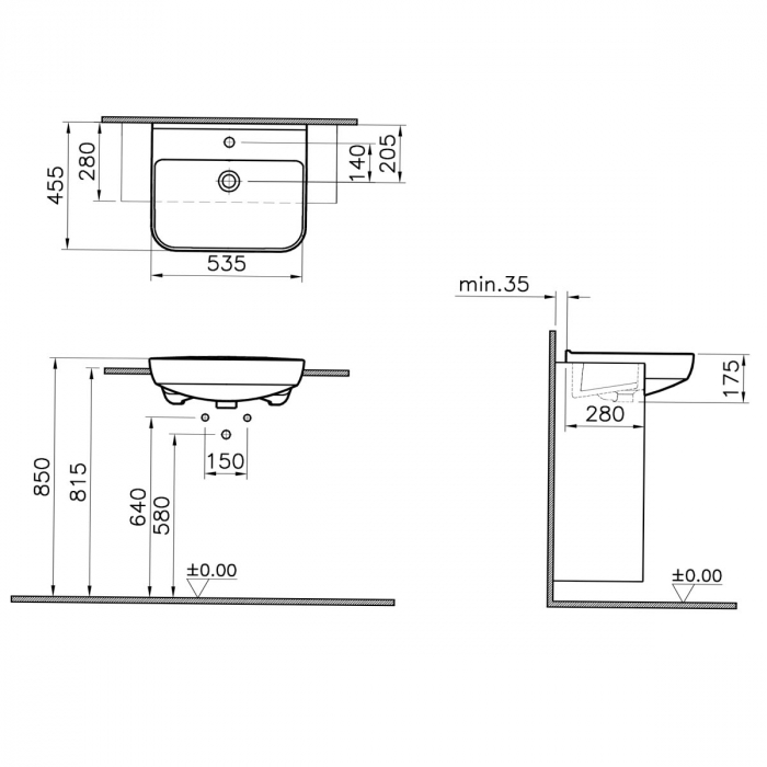 Lavoar / chiuveta baie semiincastrat, 55cm, cu orificiul pentru baterie si preaplin, alb | 5637B003-0001 [2]