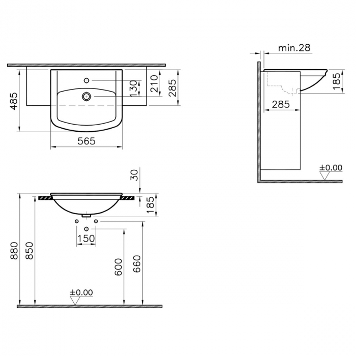 Lavoar / chiuveta baie semiincastrat, 56cm | 4170B003-0002 [2]