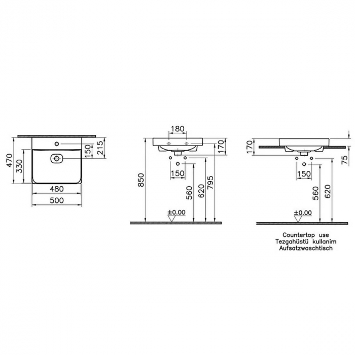 Lavoar / chiuveta baie standard, 50cm cu orificiu pentru baterie, fara orificiul preaplin | 7525B020-0041 [2]