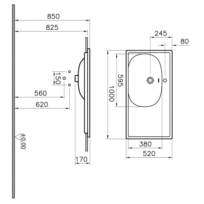 Lavoar / chiuveta baie tip vanity 100cm, cu orificiul pentru baterie si preaplin, culoare piatra gri mat | 7243B476-0001 [2]