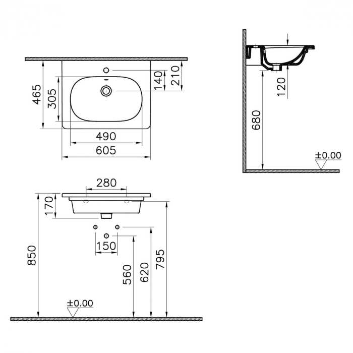 Lavoar / chiuveta baie tip vanity 60cm, cu orificiul pentru baterie si preaplin | 7791B003-0001 [2]