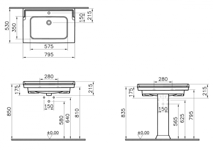 Lavoar / chiuveta baie tip vanity, cu orificiu pentru baterie si preaplin 80cm | 7802B003-0001 [2]