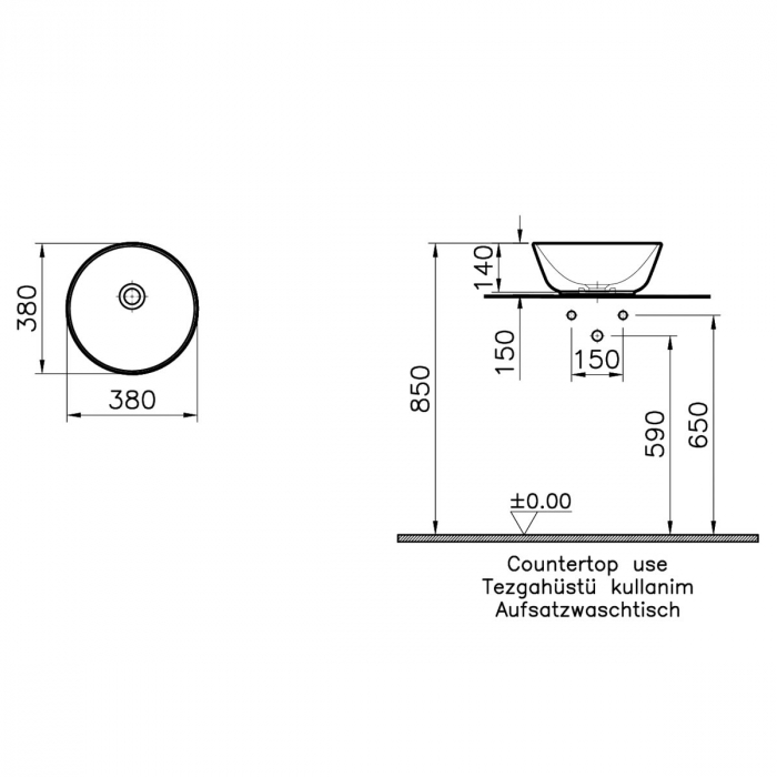 ‎Lavoar / chiuveta rotunda tip bol 38cm, alb mat, cu orificiul preaplin | 7421B001-0016 [2]