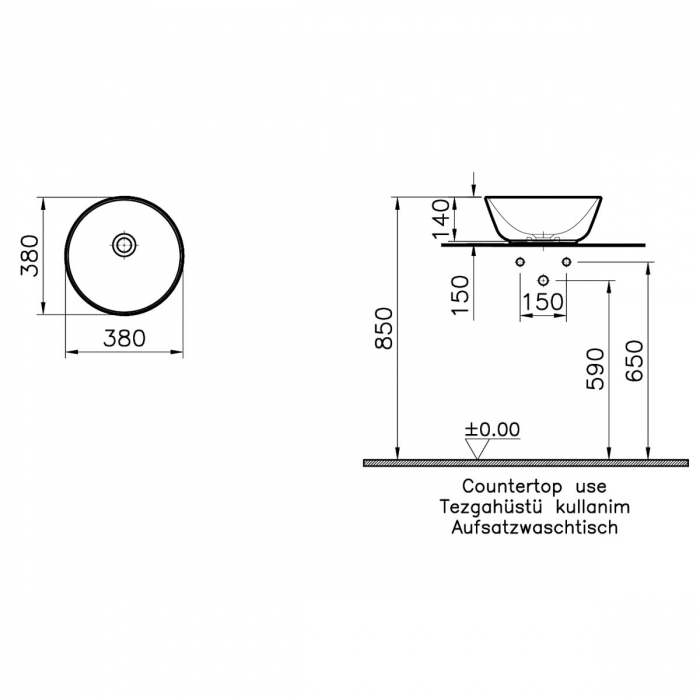 ‎Lavoar / chiuveta rotunda tip bol 38cm, negru, cu orificiul preaplin | 7421B070-0016 [2]