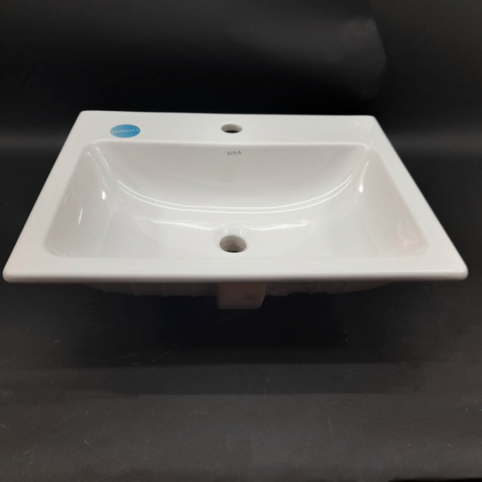 Lavoar de baie pe blat, rectangular, 45cm cu 55cm, alb cu orificiu pentru baterie și preaplin | 5465B003-0001 [8]