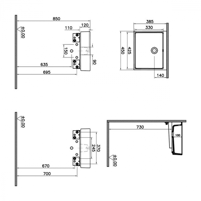 ‎Lavoar mic / chiuveta baie compacta 45cm x 38cm, fara orificiu baterie, cu orificiul preaplin, suitable pentru furniture | 7403B003-1859 [2]