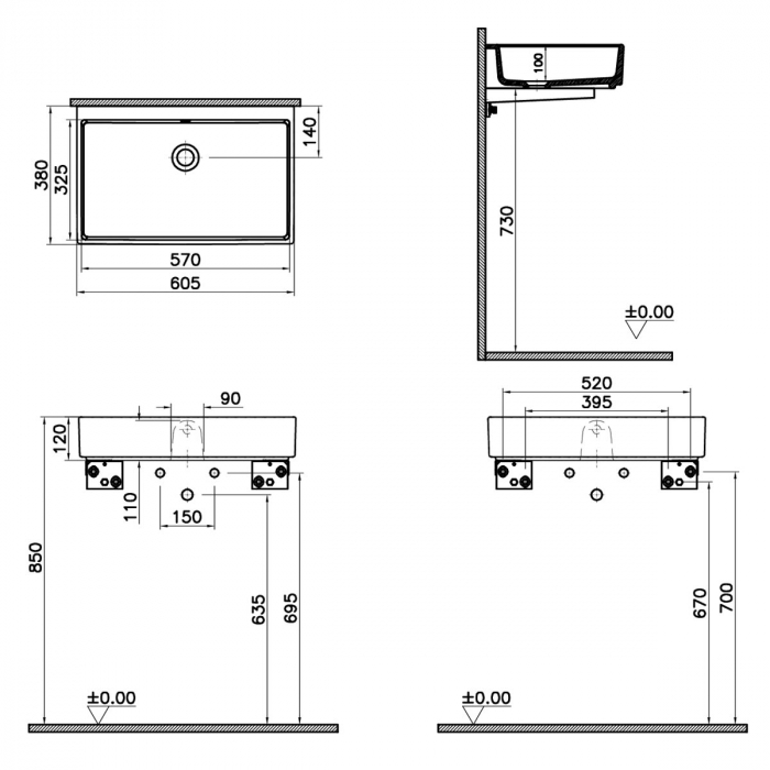 ‎Lavoar mic / chiuveta baie compacta 60cm x 38cm fara orificiu baterie, fara orificiul preaplin | 7404B003-0016 [2]