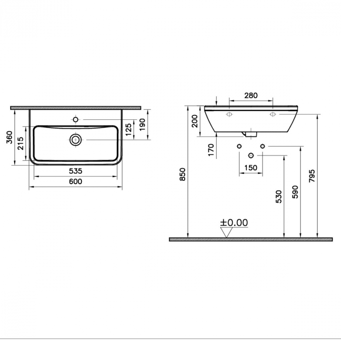 Lavoar mic / chiuveta baie compacta cu orificiul pentru baterie si preaplin 60cm | 7088L003-0001 [2]
