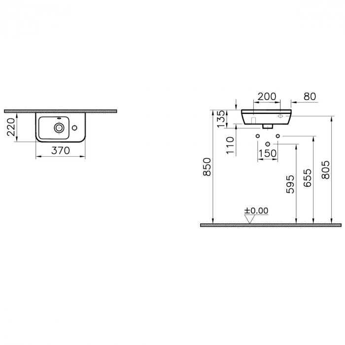 Lavoar mic / chiuveta baie compacta cu zona pentru robinet la dreapta, cu orificiul pentru baterie si preaplin | 7091L003-0029 [2]