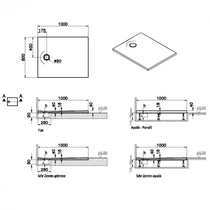 Cadita de dus slim 100x80 rectangulara texturata alb | 65200001800 [2]