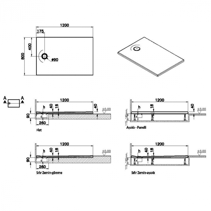 Cadita de dus slim 120x80 rectangulara st alb | 65210001000 [2]