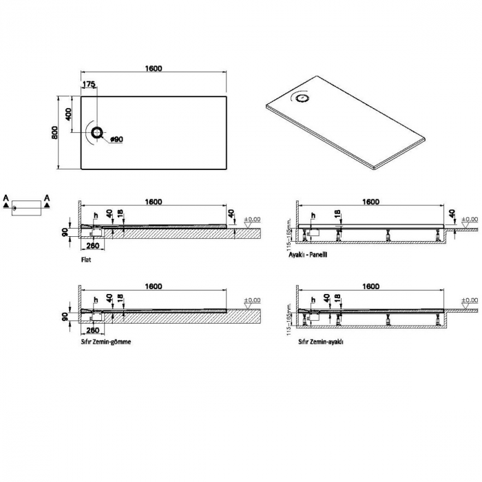 Cadita de dus slim 160x80 rectangulara st alb | 65240001000 [2]