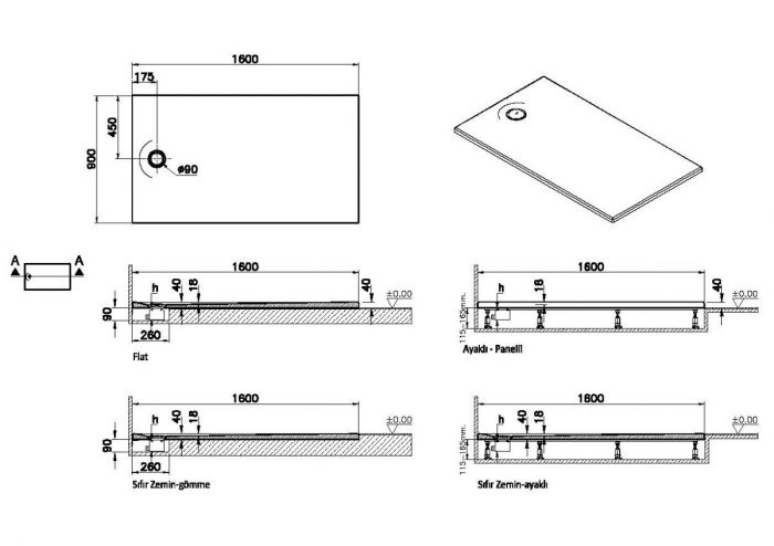 Cadita de dus slim 160x90 rectangulara st alb | 65310001000 [2]