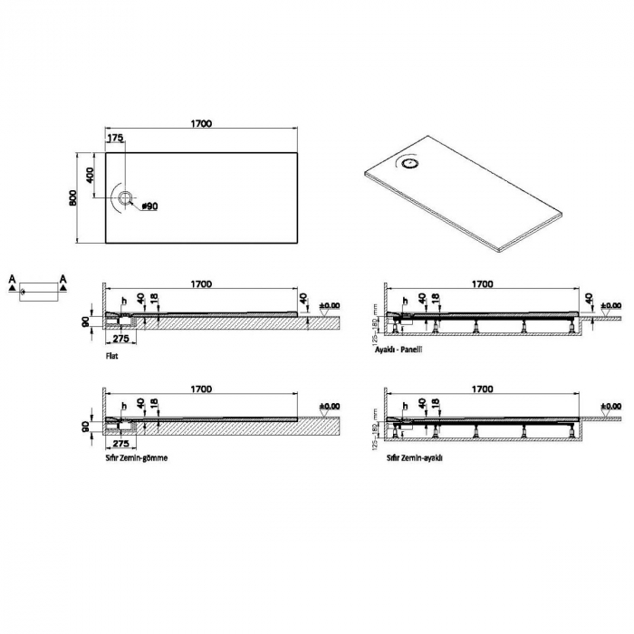 Cadita de dus slim 170x80 rectangulara texturata alb | 65250001800 [2]